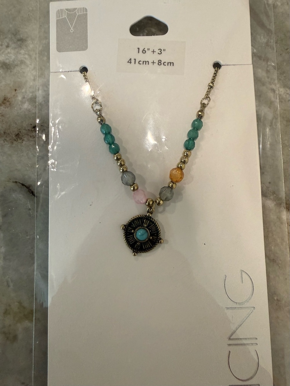 Gold-Tone Beaded Pendant Necklace with Turquoise Accent - Women Jewelry